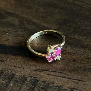 Dainty 14K Gold Ring with Red Stones